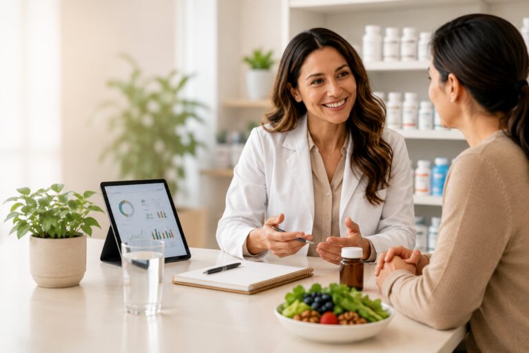 Patient discussing GLP-1 medications, metabolic health and provider-guided weight management with a healthcare professional.