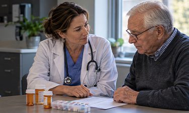 Provider and pharmacist reviewing a medication change and follow-up plan